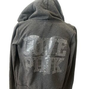 Victoria's Secret Love Pink 86 hoodie gray zippered bling rhinestone size small